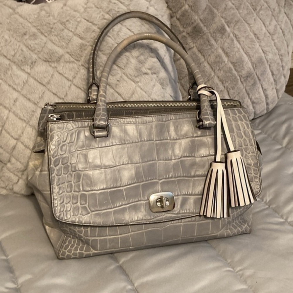 COACH EMBOSSED CROC HARPER TRIPLE ZIP SATCHEL leather Bag Handbag Purse